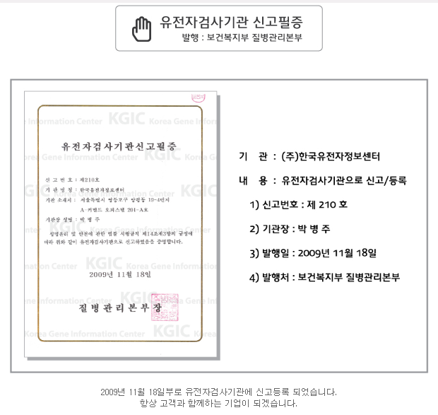 Genetic Testing Institution Certificate